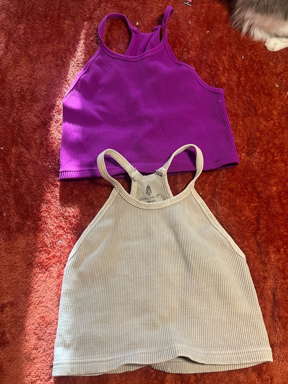 Free People Ribbed Cropped Tank Tops - Purple & Cream